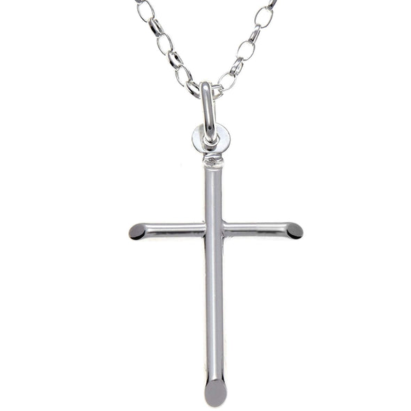 Plain Sterling Silver Cross Pendant Necklace With 18" Chain