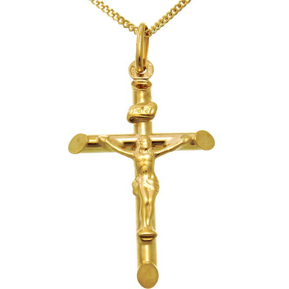 9ct Gold Crucifix Cross Pendant with 18" Chain Necklace and Jewellery Gift Box