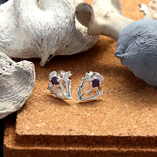 Sterling Silver Amethyst Thistle Earrings