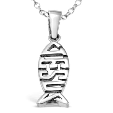 Sterling Silver Ichthys Christian Jesus Fish Pendant Necklace with 18" Chain & Jewellery Gift Box