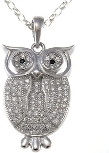 Sterling Silver & CZ Owl Pendant Necklace With 18" Chain