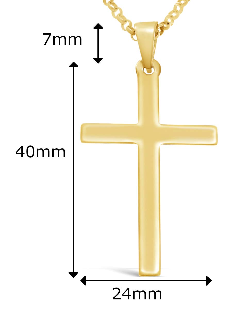 Large Plain Solid 9ct Gold Cross Necklace for Women Men Cross