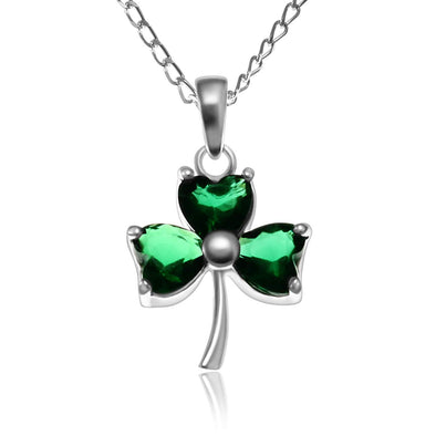 Alexander Castle Sterling Silver Celtic Irish Shamrock Faux Emerald Pendant Necklace with 18" Chain and gift box. Great woman's gift for Christmas or Birthday's