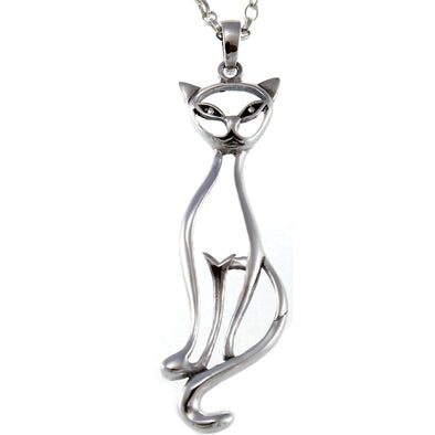 Sterling Silver Sitting Cat Pendant Necklace With 18" Chain