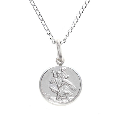Children's Small Reversible Sterling Silver St Christopher Necklace Pendant with 16" Chain & Jewellery Gift Box - Ideal gift for Christening or Holy Communion