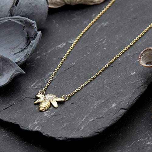 Yellow Gold Plated Sterling Silver Bee Pendant Necklace with adjustable chain jewellery gift box