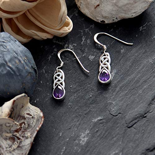 Sterling Silver and Amethyst Celtic Earrings and jewellery gift box