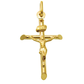 9ct Gold Crucifix Necklace Pendant for Women - Cross Charm with Jewellery Gift Box - PENDANT ONLY - 26mm x 18mm