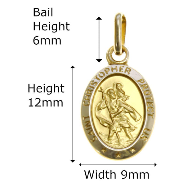 Alexander Castle Small 9ct Gold St Christopher Pendant Medal - 1g with Jewellery presentation box - 'SAINT CHRISTOPHER PROTECT US' is embossed around the pendant
