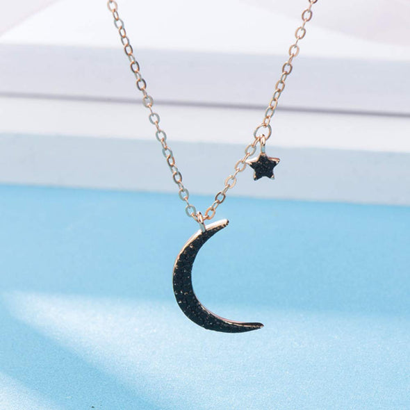Rose Gold plated sterling silver black moon and star adjustable necklace with jewellery gift box