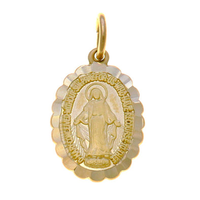 Frilled 9ct Gold Madonna Miraculous Medal Pendant 12mm with Jewellery Presentation Box