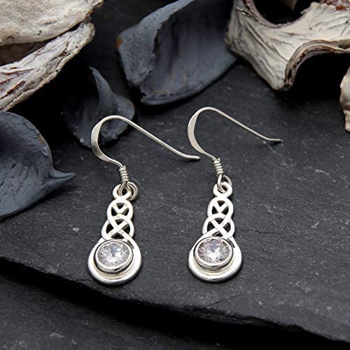 Sterling Silver Cubic Zirconia Celtic Knot Drop Earrings with Jewellery Gift Box