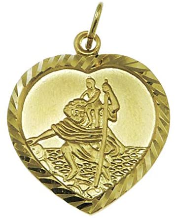 Heart Shaped 9ct Gold St Saint Christopher Pendant & Jewellery Presentation Box