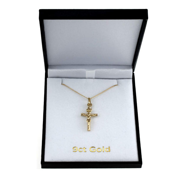 Alexander Castle 9ct Gold Crucifix Cross Pendant Necklace with 18" chain and Jewellery Gift Box