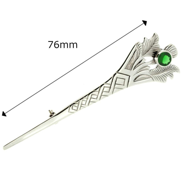 Sterling Silver Green Stone Kilt Pin with Jewellery Gift Box