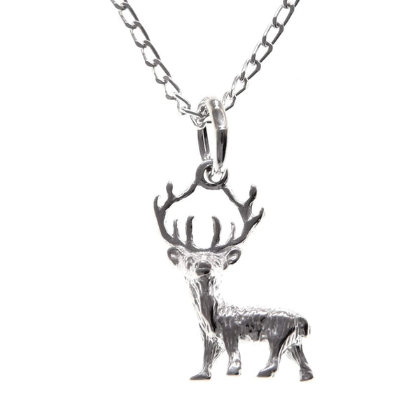 Sterling Silver Stag Reindeer Pendant - Buck Necklace with 18" Chain and Jewellery Gift Box