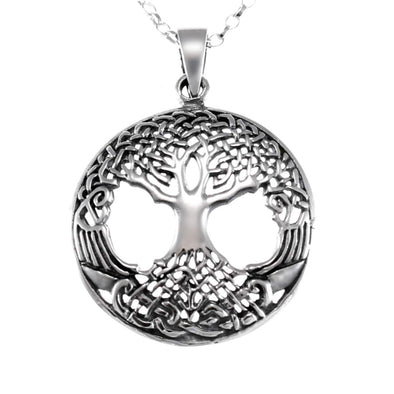 Sterling Silver Tree of Life Celtic Pendant Necklace with 18" silver Chain & Jewellery Gift Box. Womans Yggdrasil Crann Bethadh gift with silver chain.