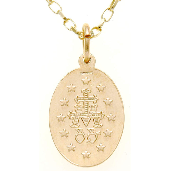 9ct Gold Miraculous Medal - 16mm with 18" Gold Necklace