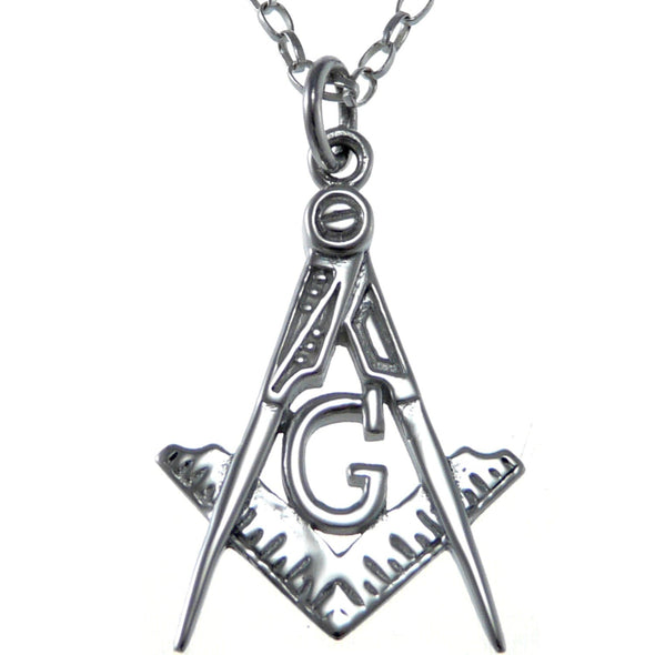 Sterling Silver Masonic Freemason Pendant Necklace With 18" Chain