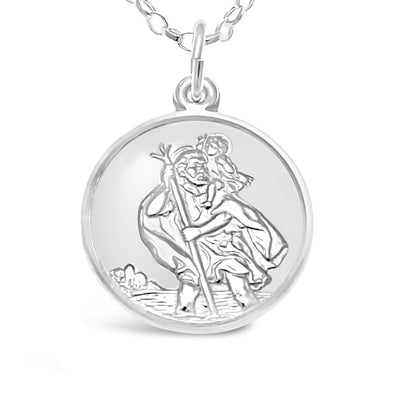 Sterling Silver St Christopher Medal with 18" Chain - Plane, Boat and Car on Back & Jewellery Gift Box