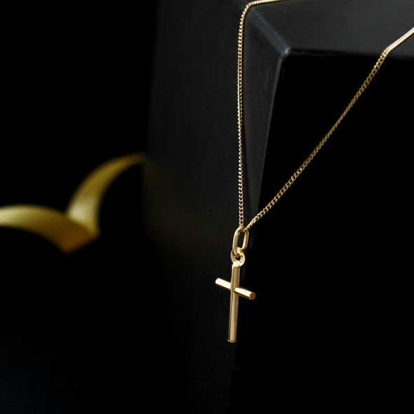 Alexander Castle Small Plain 9ct Gold Cross Necklace with 18" chain - Comes in Jewellery Gift Box