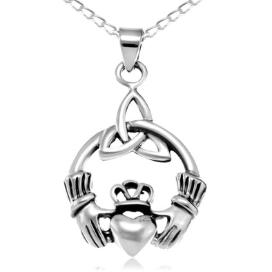 Alexander Castle Sterling Silver Claddagh Celtic Pendant Necklace with 18" Chain and gift box. Great woman's gift for Christmas or Birthday's