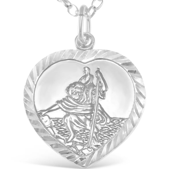 Sterling Silver St Christopher Heart Pendant necklace with 18" Chain and Jewellery Gift Box