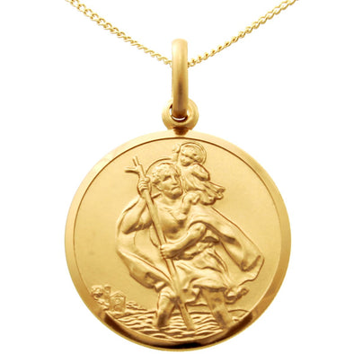 9ct Gold St Christopher Pendant Medal - 22mm - with 18" Chain and jewellery gift box