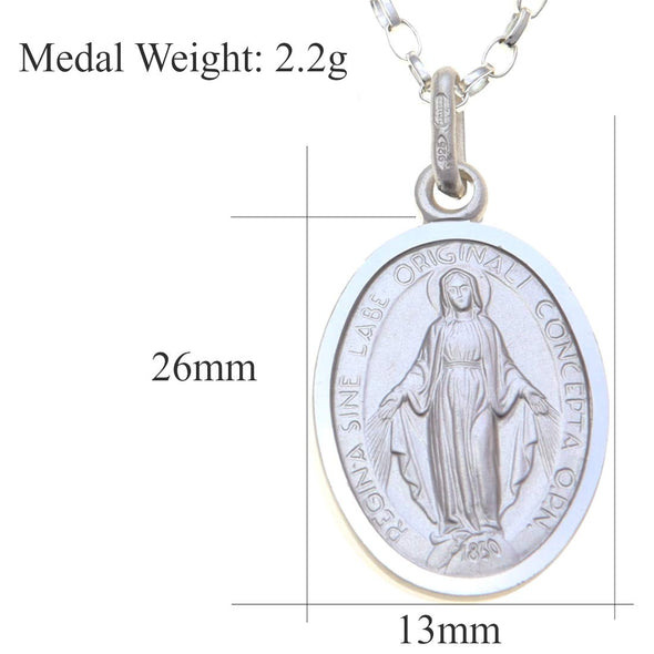 Sterling Silver Miraculous Medal Necklace (18mm) with 18" Chain & Jewellery Gift Box