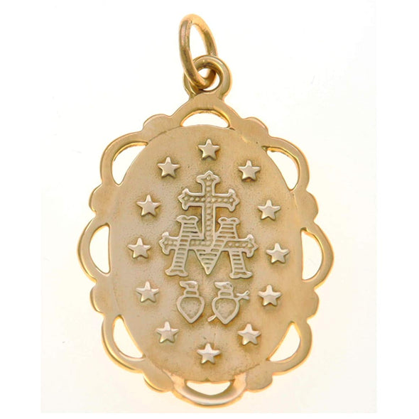 9ct Gold Filigree Madonna Miraculous Medal Pendant with Jewellery Presentation Box