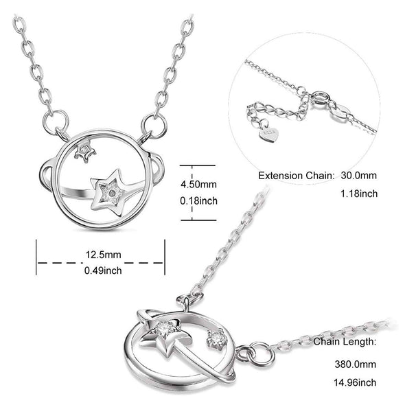 Rose Gold Plated Sterling Silver Star and Planet Saturn Pendant Necklace Fashion Jewellery with adjustable 16 to 18 inch chain and gift box. Great for Valentine's Day Christmas Birthday Anniversary