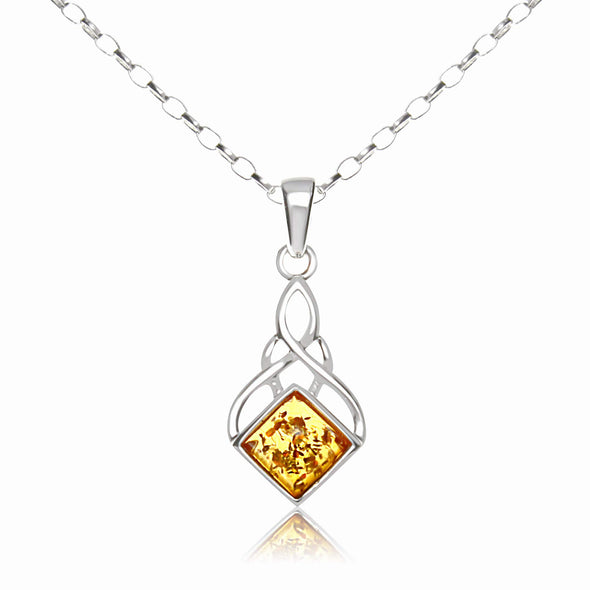 Alexander Castle Sterling Silver and Amber Celtic Pendant Necklace with 18" Chain and gift box. Great woman's gift for Christmas or Birthday's