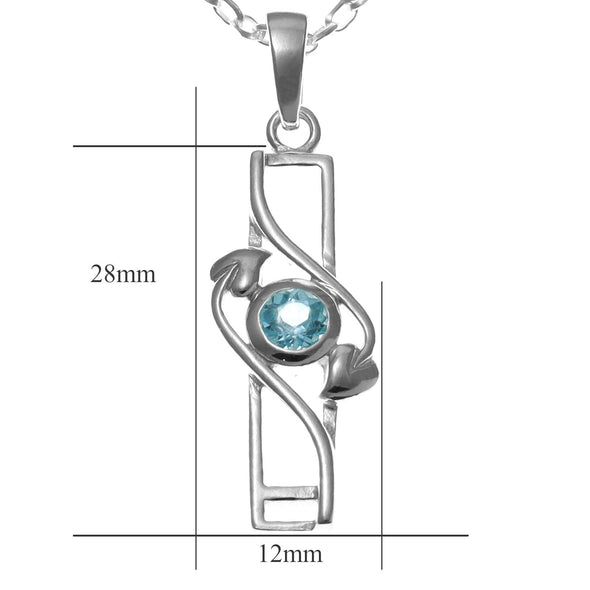 Sterling Silver & Blue Topaz Charles Rennie Mackintosh Pendant Necklace with 18" Chain & Gift Box