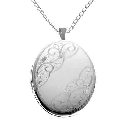 Sterling Silver Oval Locket Pendant Necklace With 18" Chain & Jewellery Gift Box