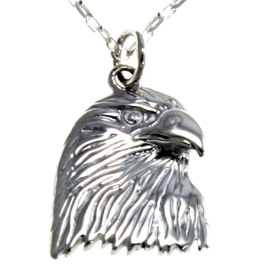 STERLING SILVER EAGLE HEAD PENDANT NECKLACE WITH 18" CHAIN -STRENGTH AND COURAGE ON REVERSE