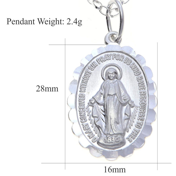 Sterling Silver Frilled Miraculous Medal (16mm) with 18" Chain & Jewellery Presentation Box