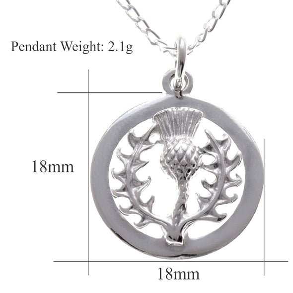 Sterling Silver Thistle Pendant - Scottish Necklace with 18" Chain