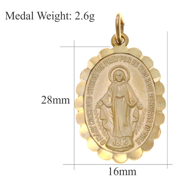 Frilled 9ct Gold Miraculous Medal 17mm with Jewellery Presentation Box
