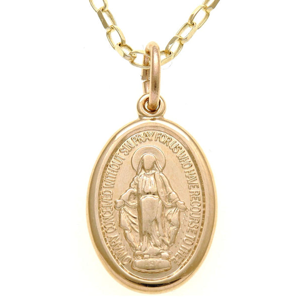 9ct Gold Miraculous Medal - 16mm with 18" Gold Necklace