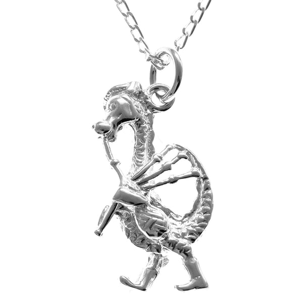 Nessie Piper Sterling Silver Pendant - Loch Ness Monster playing Bagpipes Necklace with 18" Chain and jewellery gift box