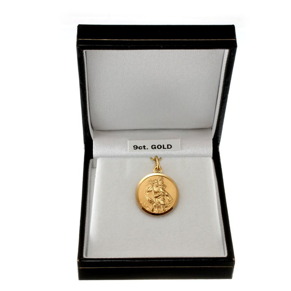 9ct Gold St Christopher Pendant Medal - 16mm - 2.6g - Includes Jewellery presentation box