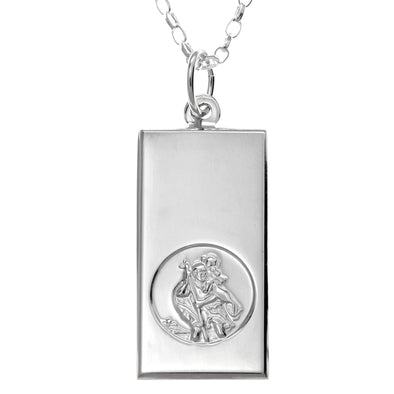 Sterling Silver St Christopher Ingot Pendant Necklace with 18" Chain and Jewellery Gift Box - 13mm x 26mm