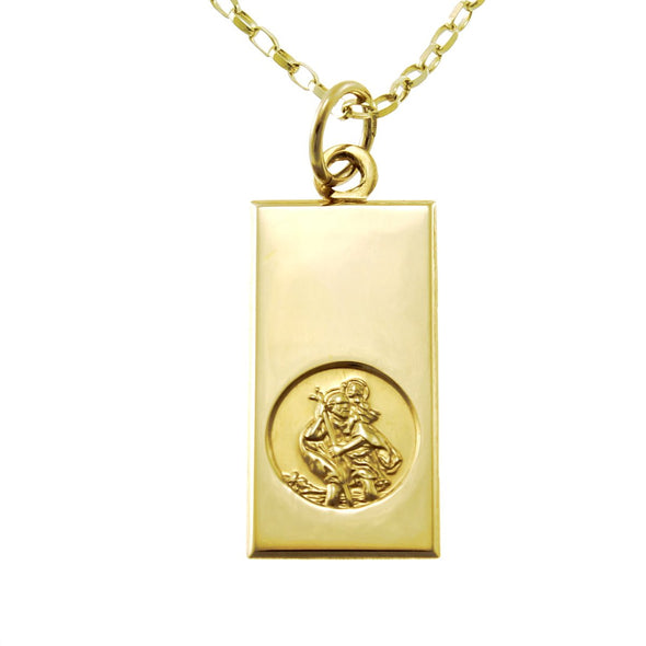 9ct Gold St Christopher Pendant Medal - 14mm - with 18" Chain and Jewellery Gift Box