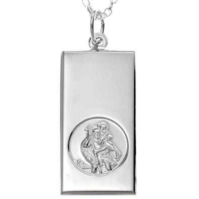 Sterling Silver St Christopher Ingot Pendant Necklace with 18" Chain and Jewellery Gift Box - 16mm x 30mm