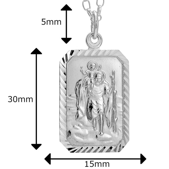 Rectangular Sterling Silver St Christopher Pendant and 18" Chain with Jewellery Presentation Box