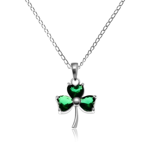 Alexander Castle Sterling Silver Celtic Irish Shamrock Faux Emerald Pendant Necklace with 18" Chain and gift box. Great woman's gift for Christmas or Birthday's