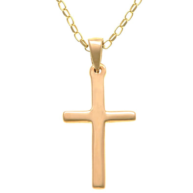 9ct Gold Cross Pendant Necklace With 18" Gold Chain & Jewellery Presentation Box