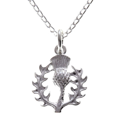 Sterling Silver Thistle Pendant - Scottish Necklace with 18" Chain and Jewellery Gift Box