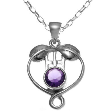 Sterling Silver & Amethyst Charles Rennie Mackintosh Pendant Necklace With 18" Chain