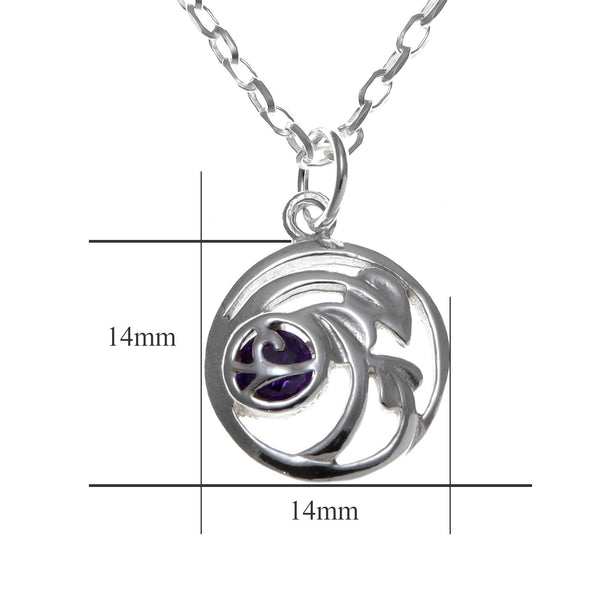 Sterling Silver & Amethyst Charles Rennie Mackintosh Pendant Necklace with 18" Chain & Gift Box